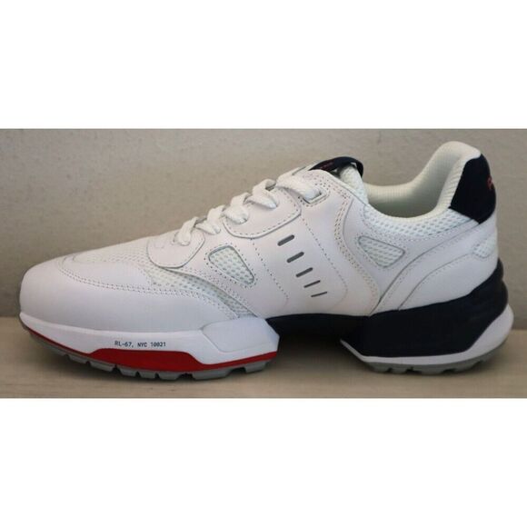Polo Ralph Lauren Men's Sz 9 White/Navy/Red Jogger Leather & Mesh Sneakers - Picture 9 of 10